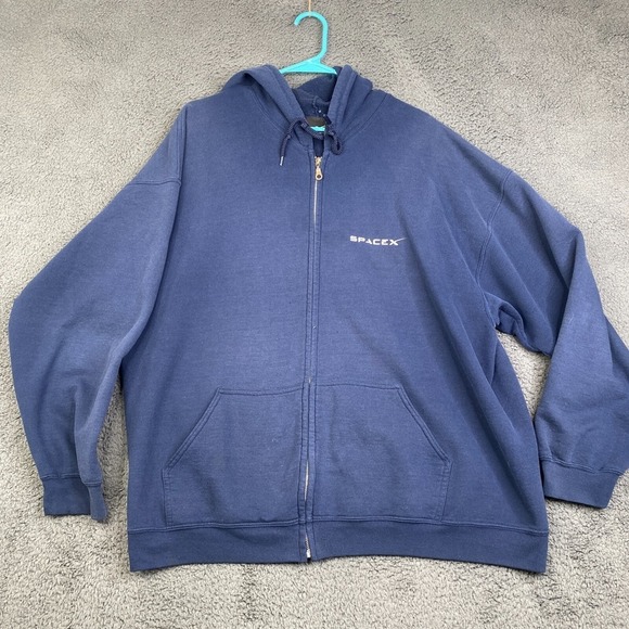 Space X Hoodie Men's XXL 2XL Blue Navy Elon Musk Full Zip Y2K Faded